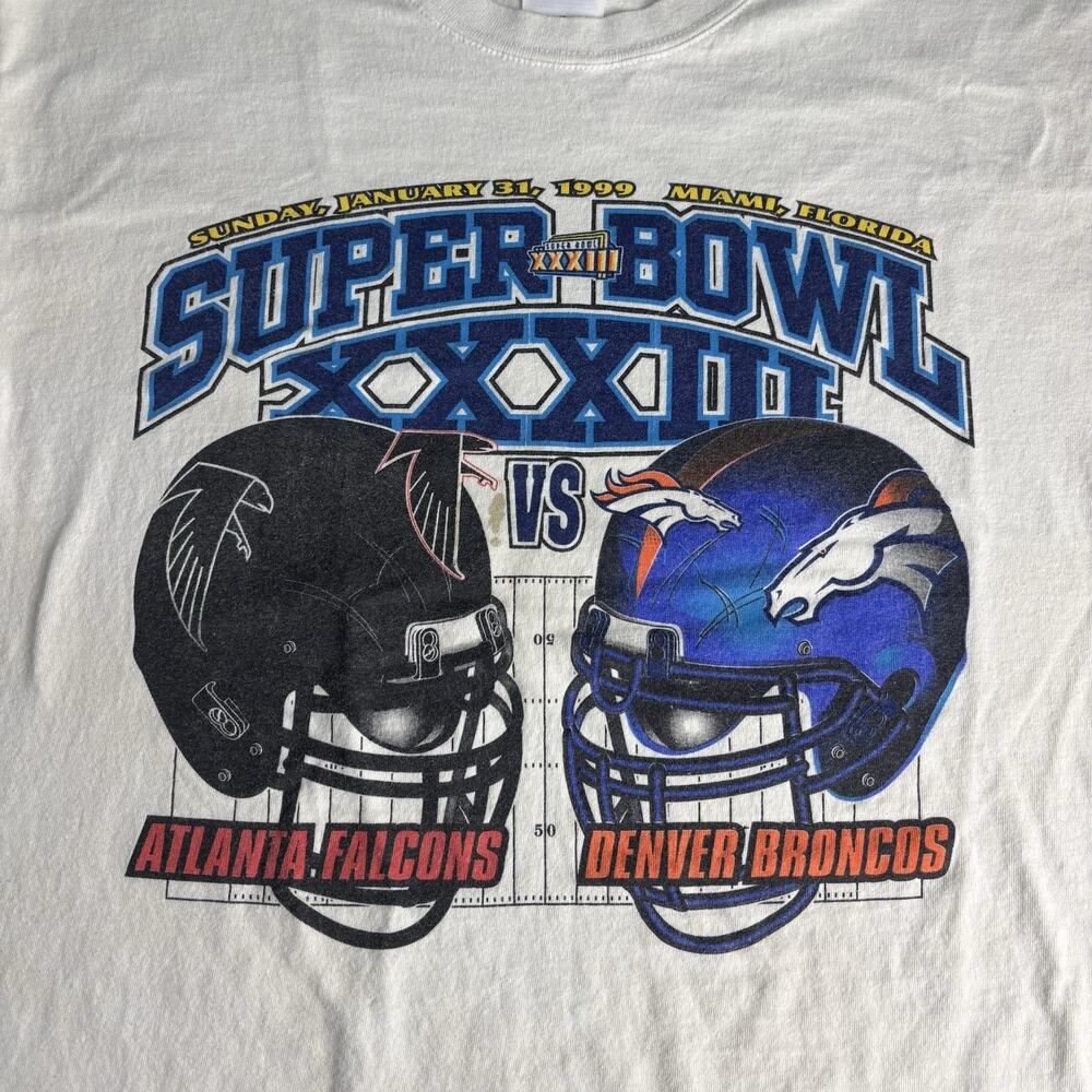 Vintage 1999 Super Bowl XXXIII Broncos Falcons NFL Football Shirt XL Y2K 33